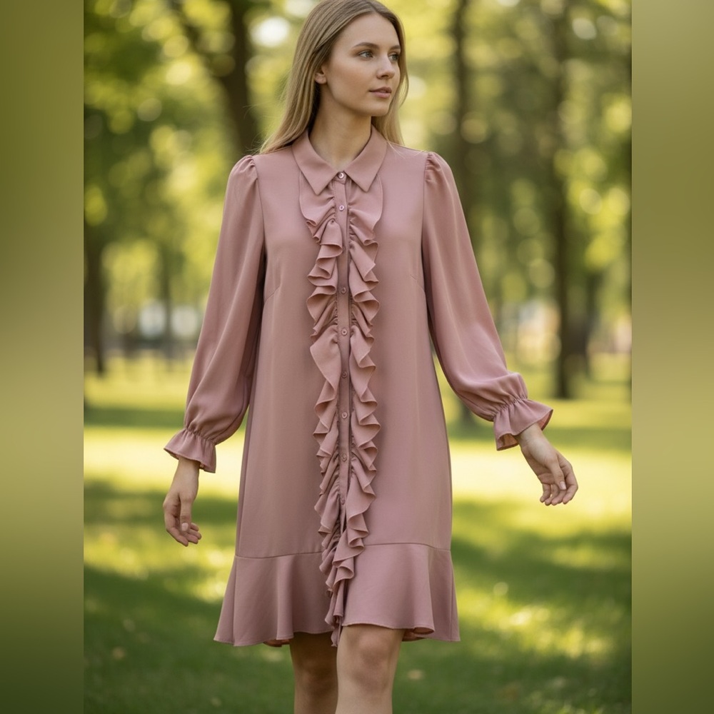 Elegant Pink Ruffle Dress